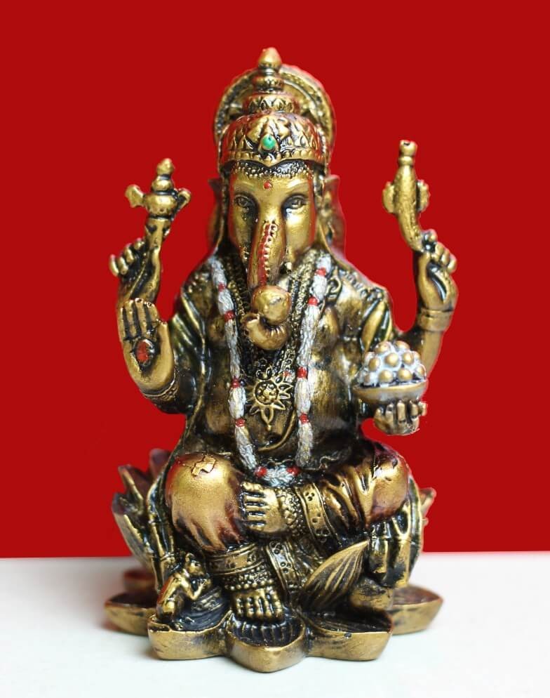 Brass Finish Resin Ganesh Statue | Mini Ganesh Idol