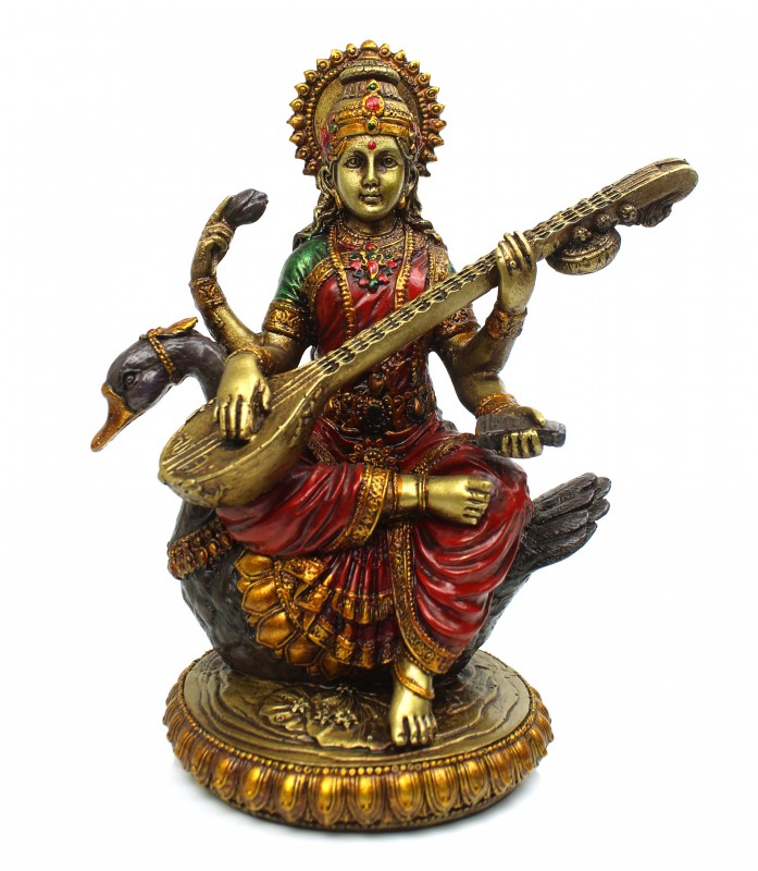 Indian Polyresin Saraswati Painted