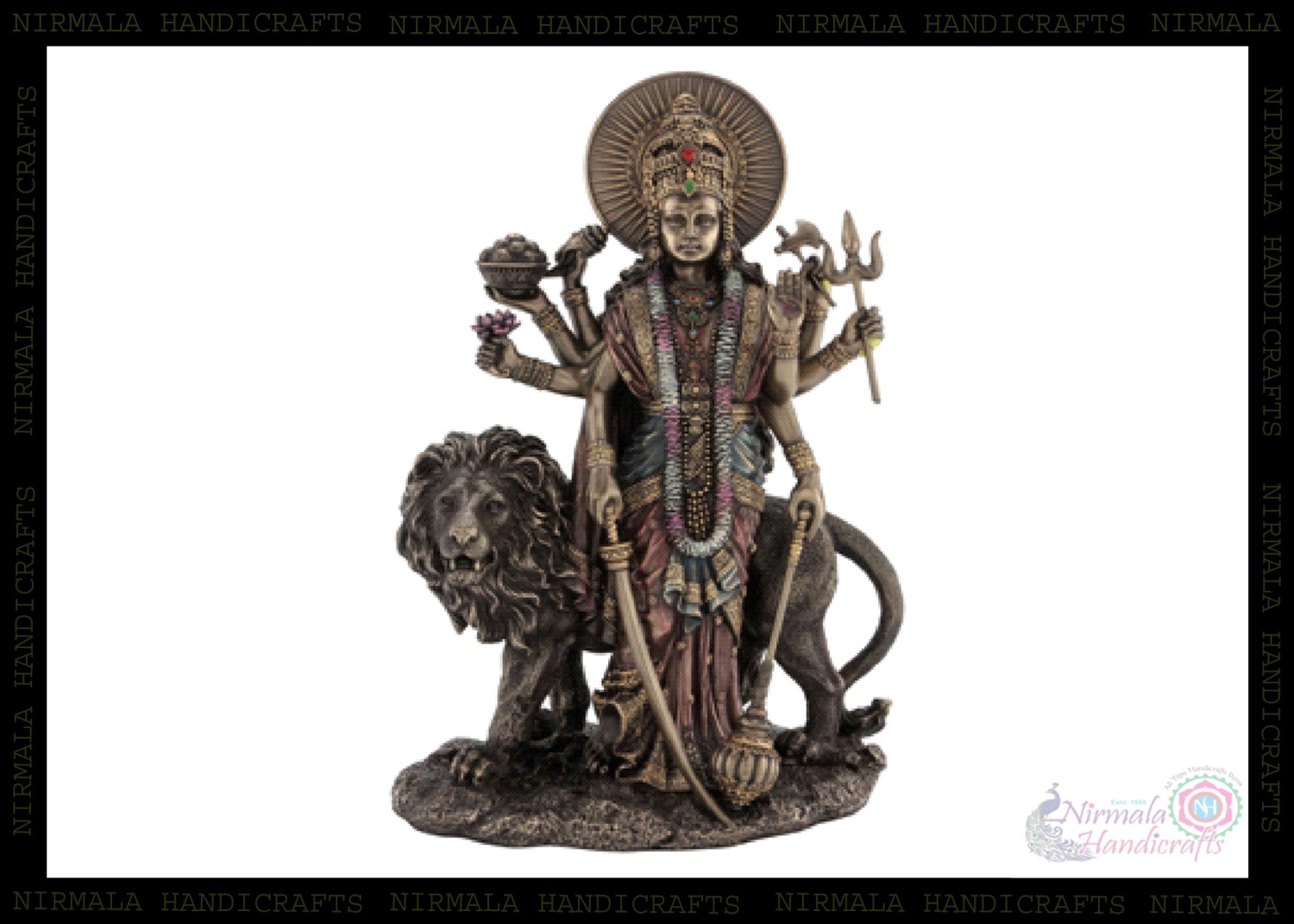 Copper Finish Standing Goddess Durga Statue