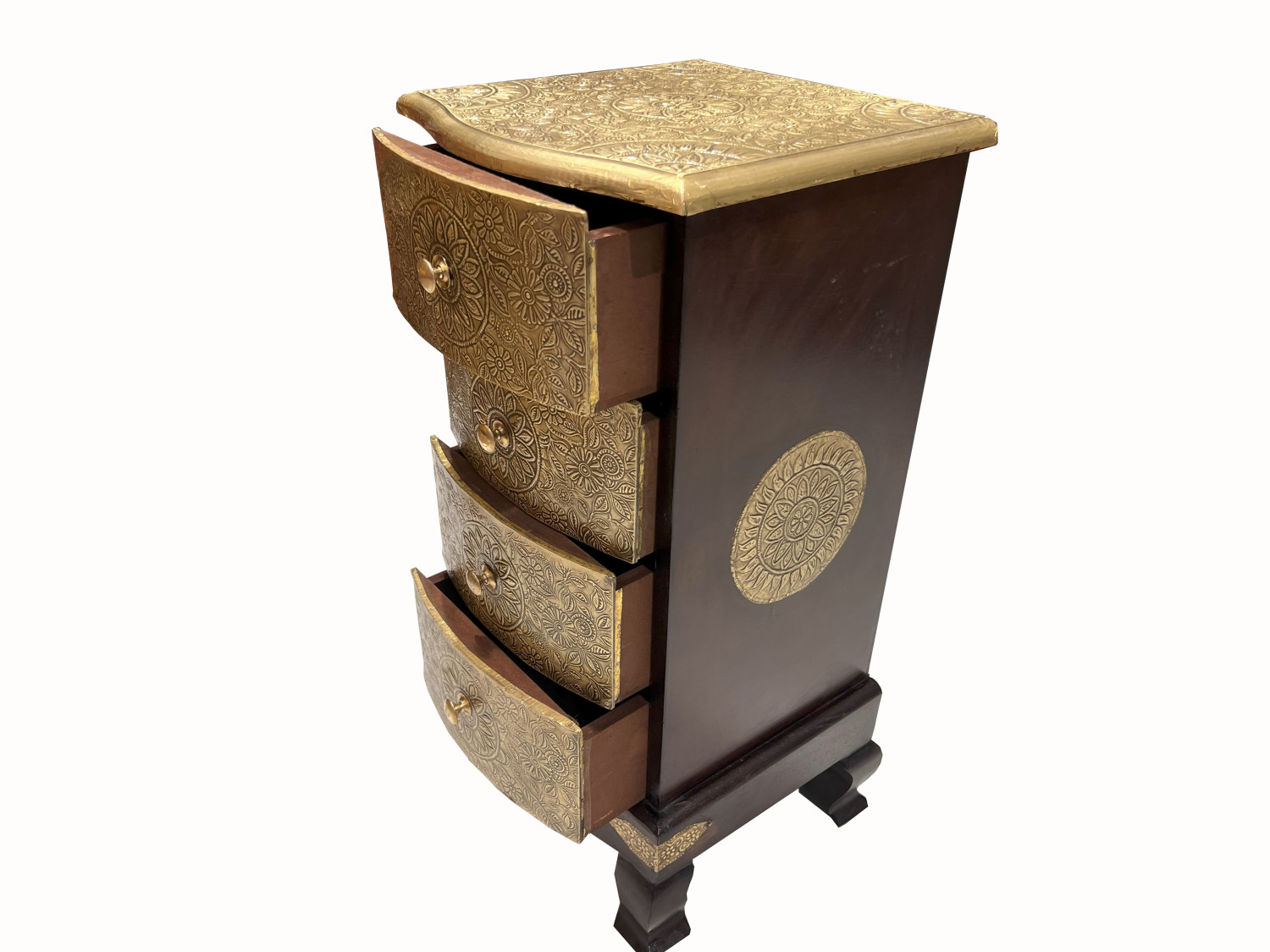 Wooden 4 Drawer Curve Leg Brass Fitted