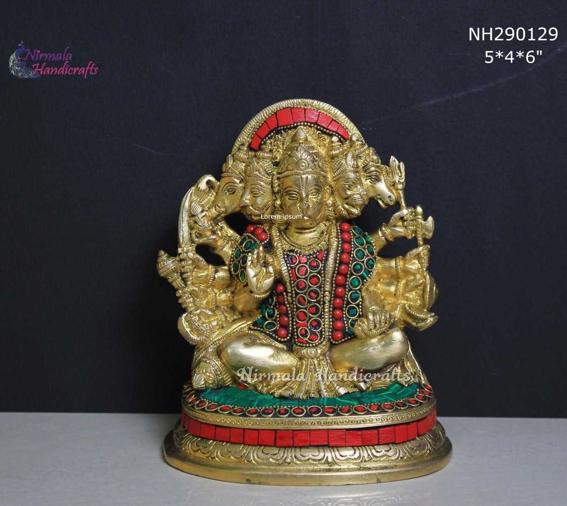 Brass Stone Work Panchmukhi Hanuman Statue