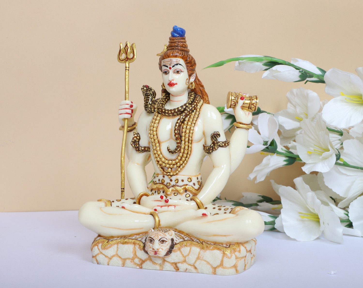 FINE PAINTED SHIVA FOUR HAND