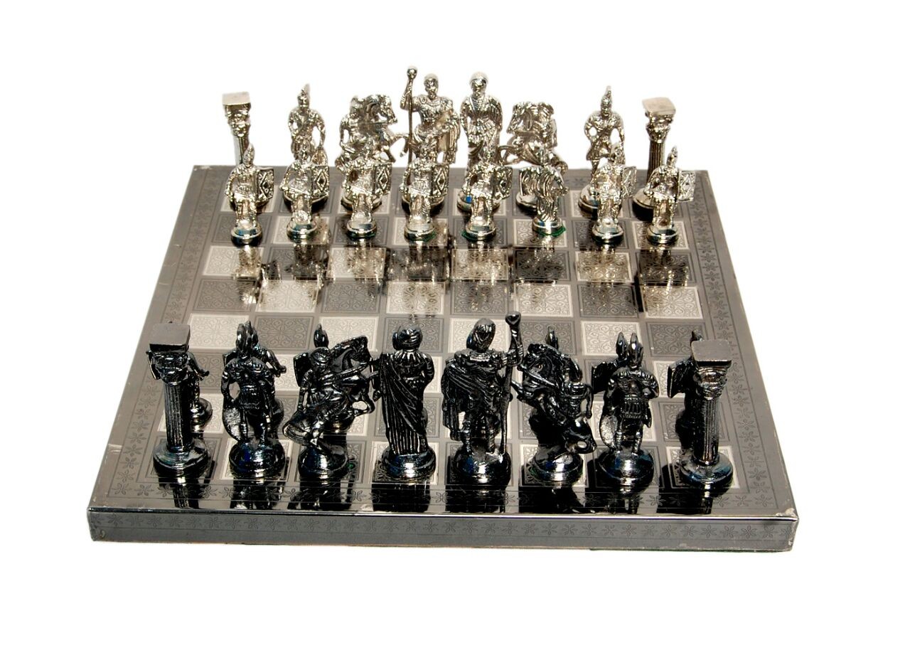 Brass Chess Set (Roman Black Silver)
