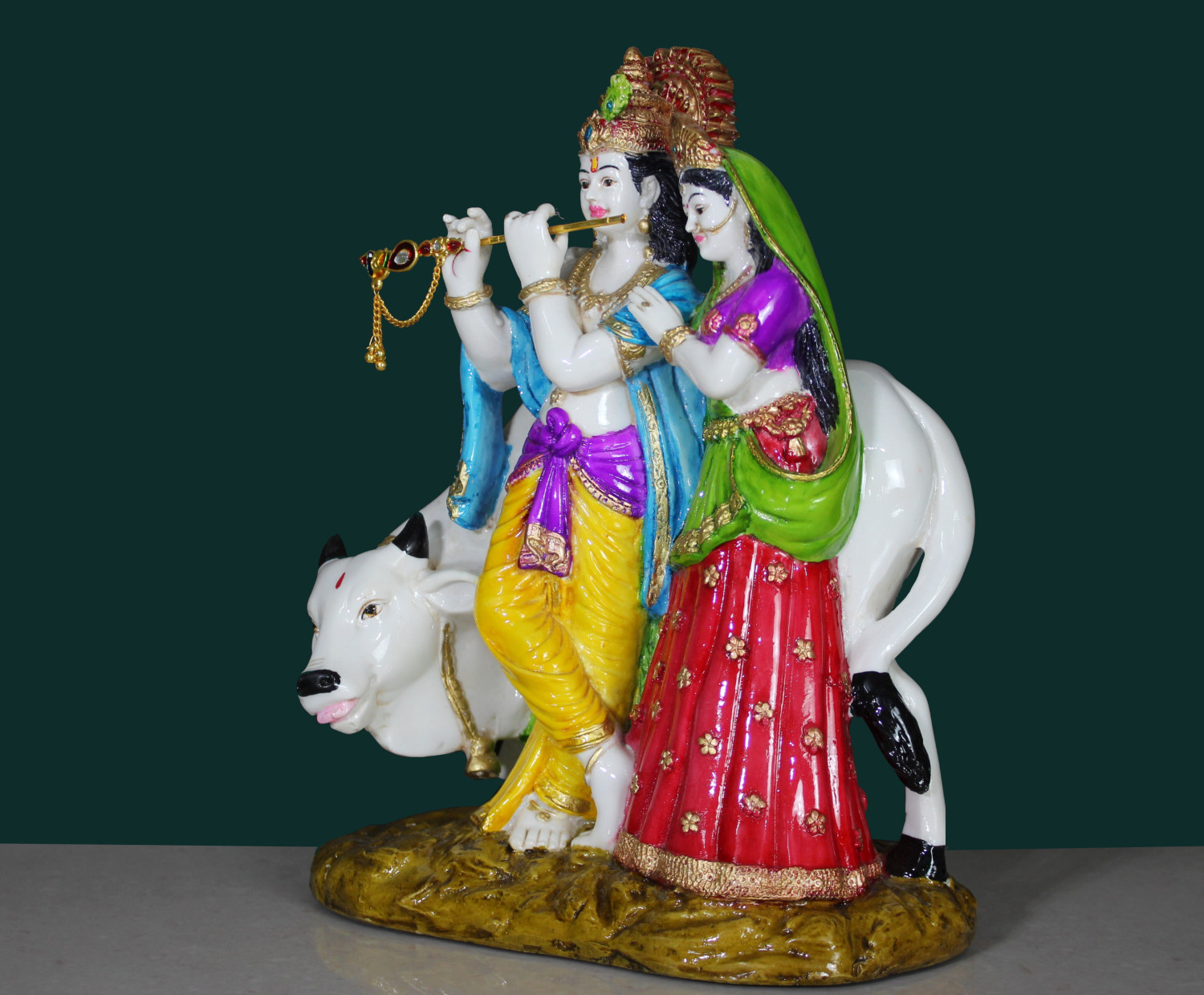 RESIN PAINTED RADHA KRISHNA WITH COW