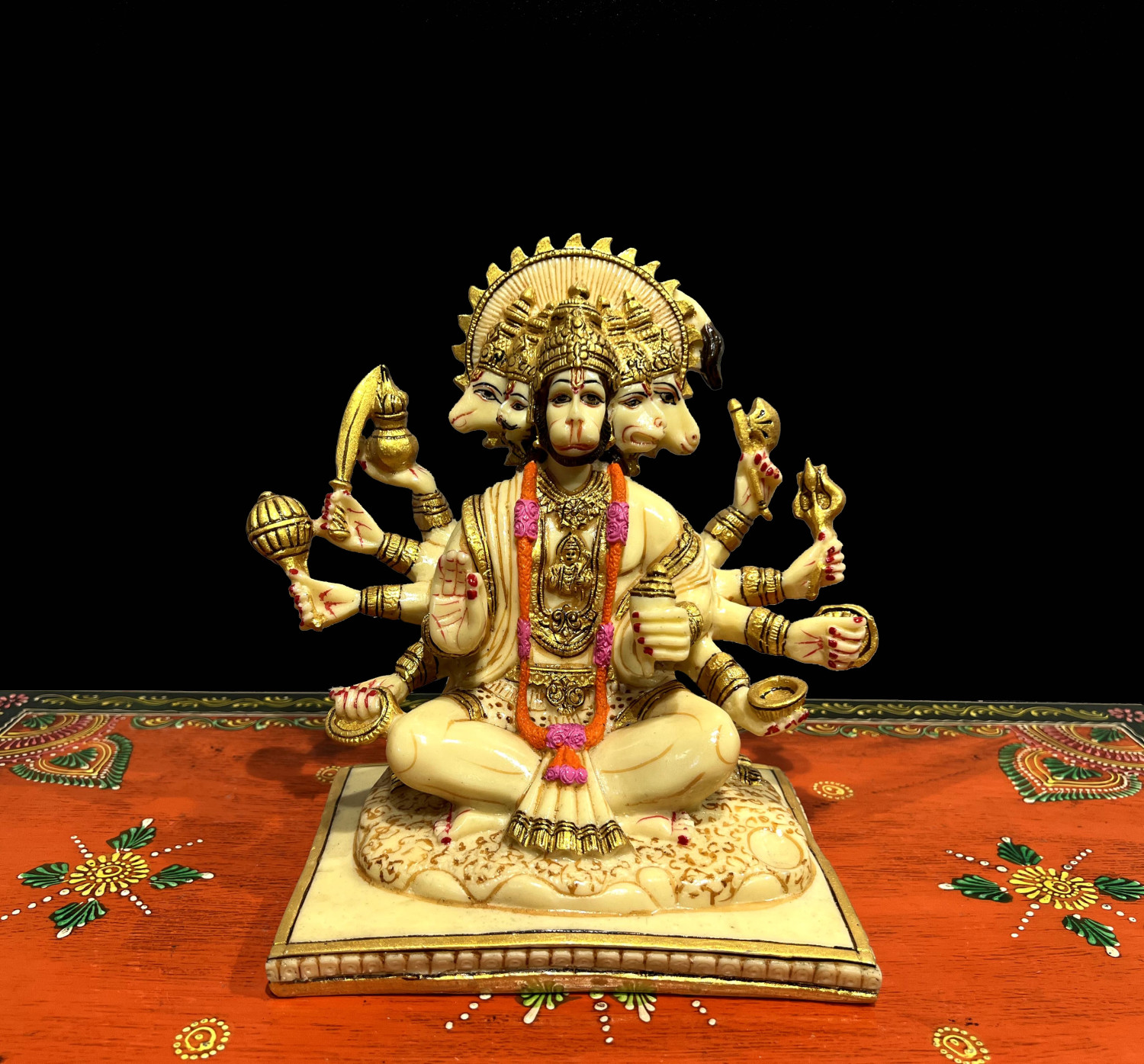 Marble Dust Hanuman Sitting Five Face Painted