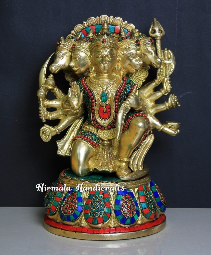 Brass Stone work Panchmukhi Hanuman Statue