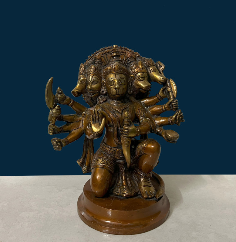Brass Five Face Hanuman Statue Colour