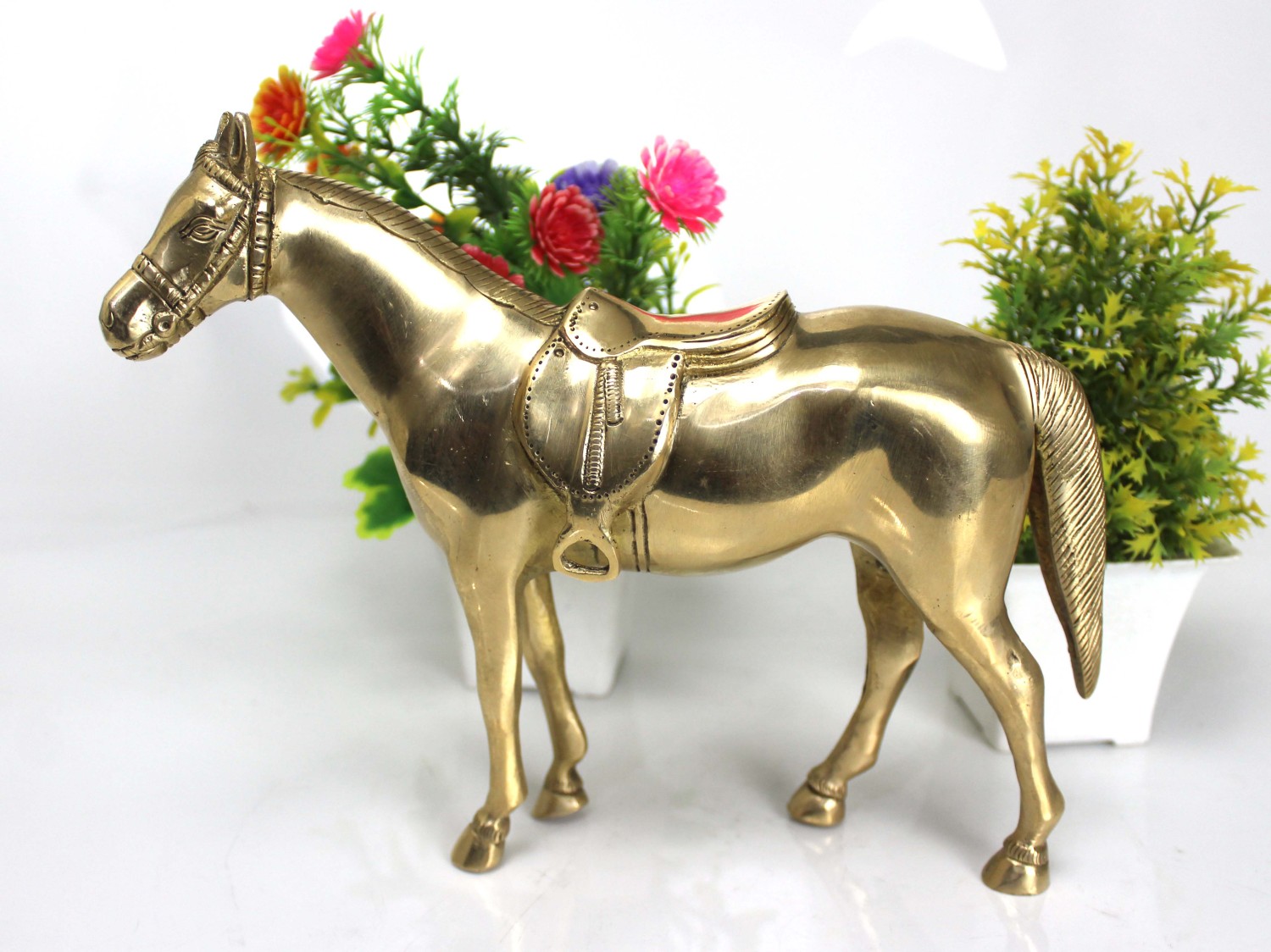 Golden Finish Brass Walking Horse for Home Decor | Feng Shui Horse Sculpture