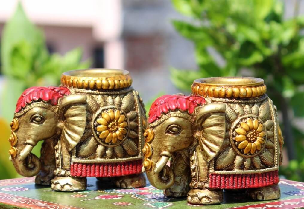 GOLD ELEPHANT TEALIGHT PAIR