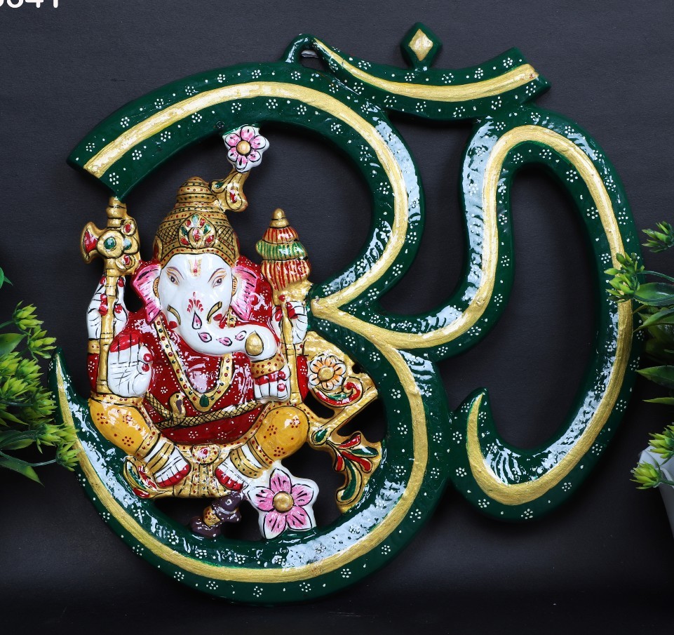 Metal Painted Om Ganesh Wall Decoration