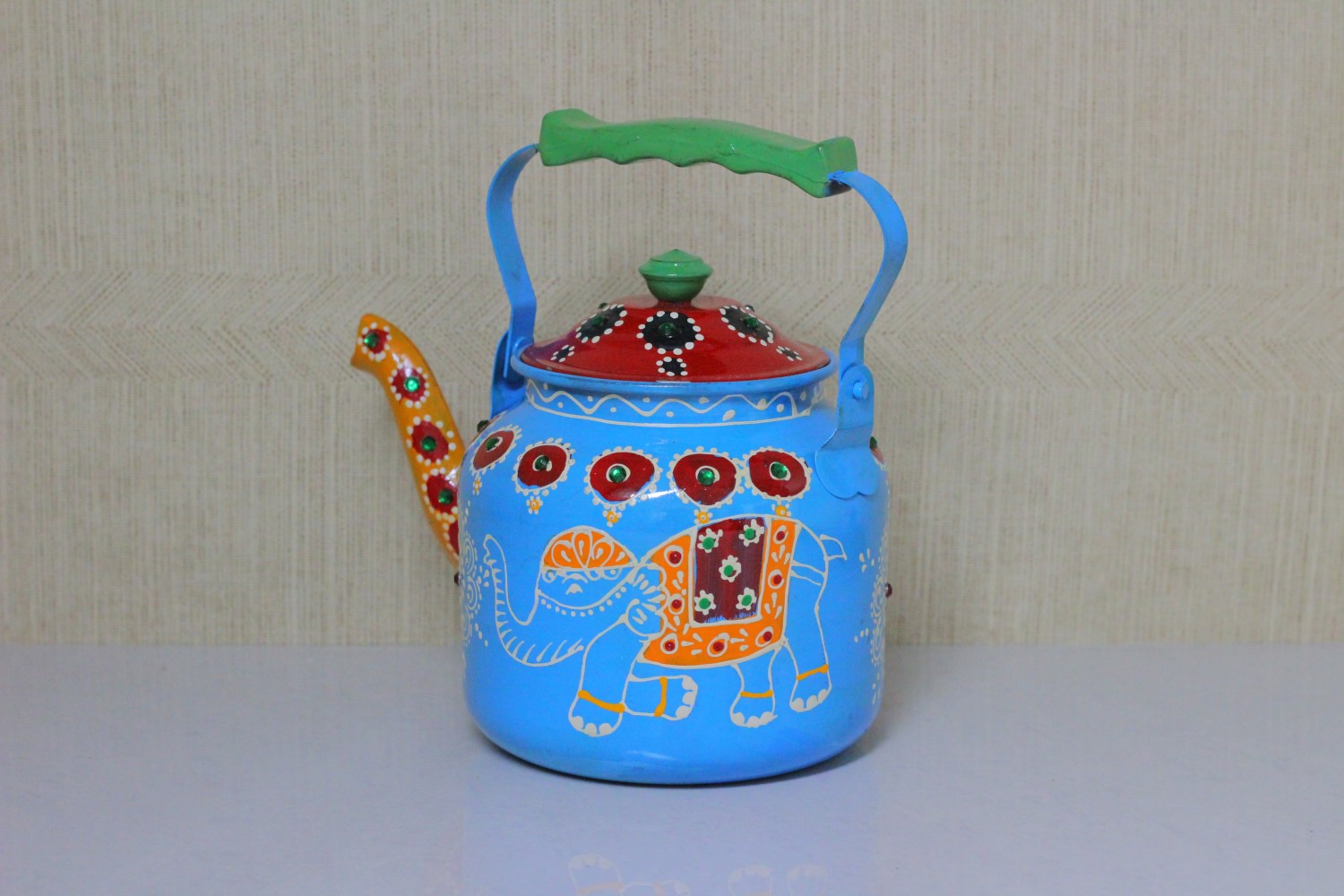 COPPER ENAMEL WORK TEA KETTLE