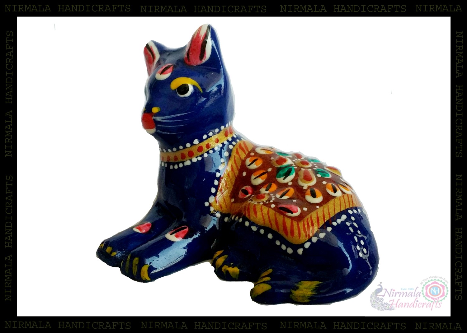 Metal Meenakari Sitting Cat Statue