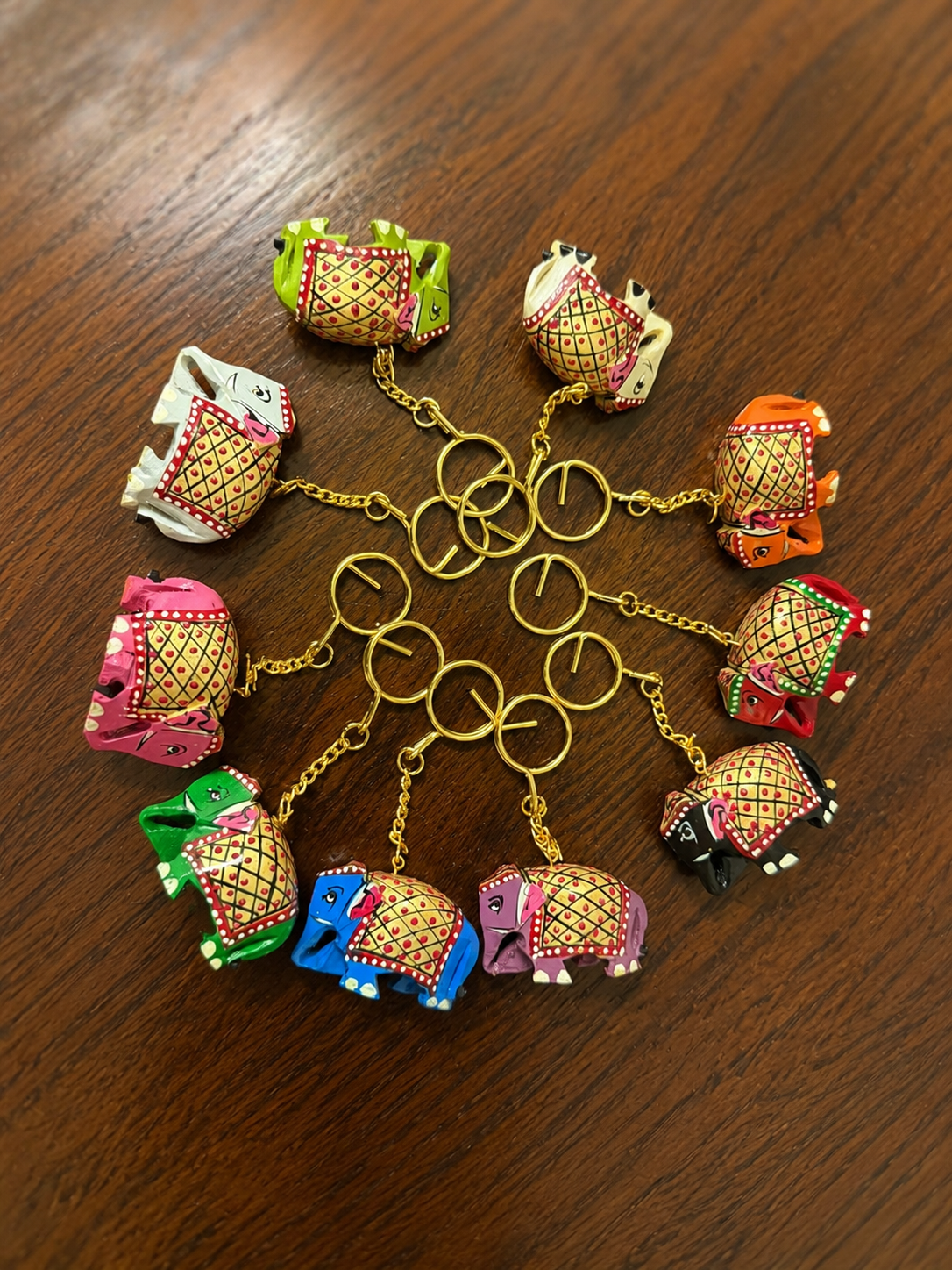 Wooden Colorful Elephant Keychain