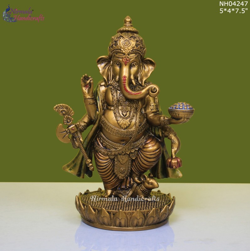 Brass Finish Standing Ganesh Statue
