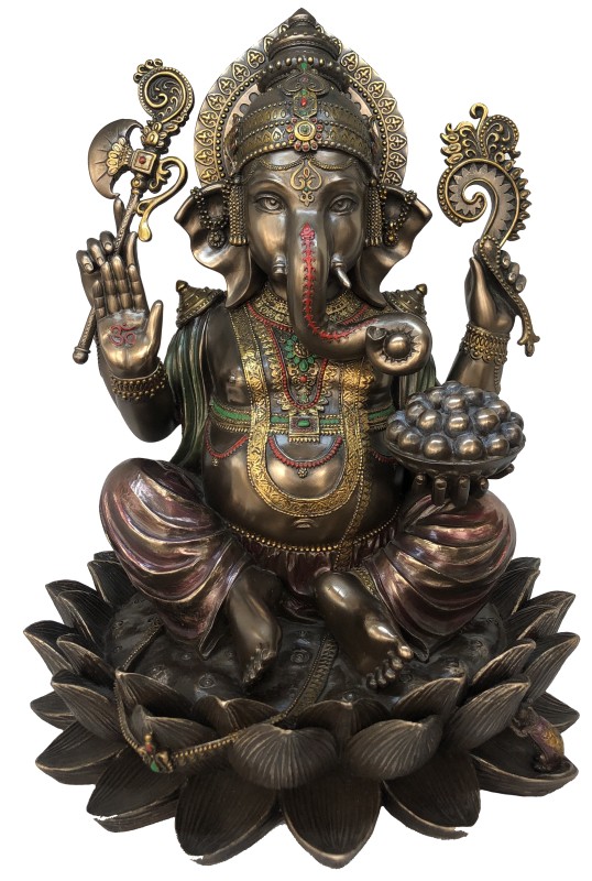 Copper Finish Sitting Louts Ganesha Statue