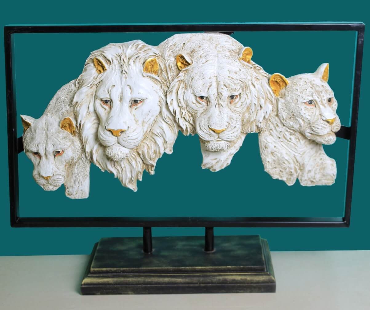 Resin Lion & Lioness in Face in Frame