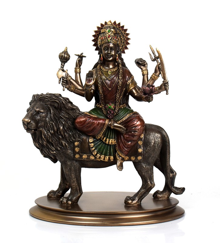 Copper Finish Durga Mata On Lion Statue