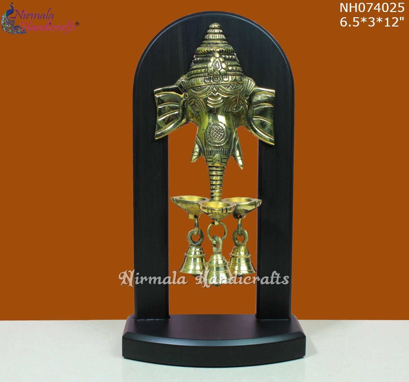 Brass Ganesh Mask Three Diya With Bell