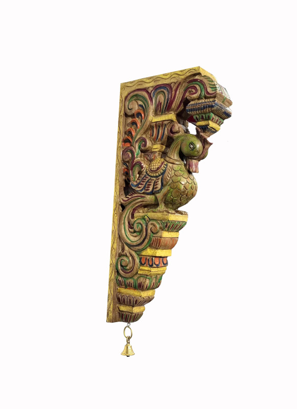 Wooden Dancing Peacock Wall Bracket Painted