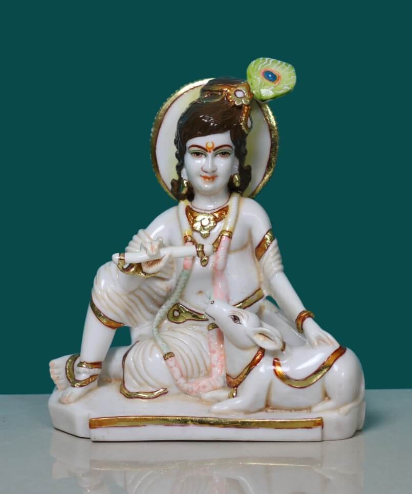 MARBLE DUST SITTING COW KRISHNA