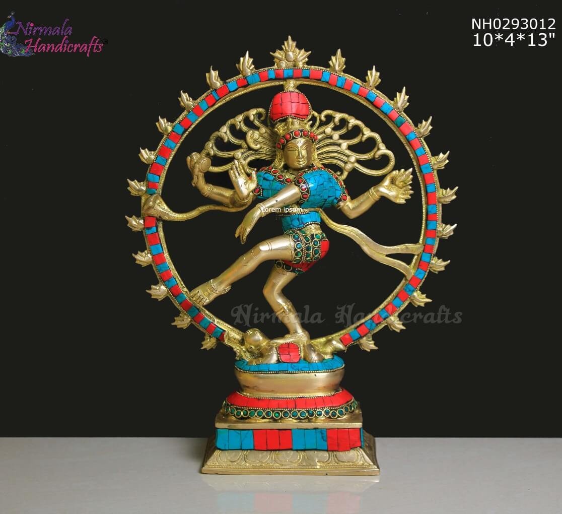 Brass Stone Work Natraj Statue | Brass Dancing Shiva Idol