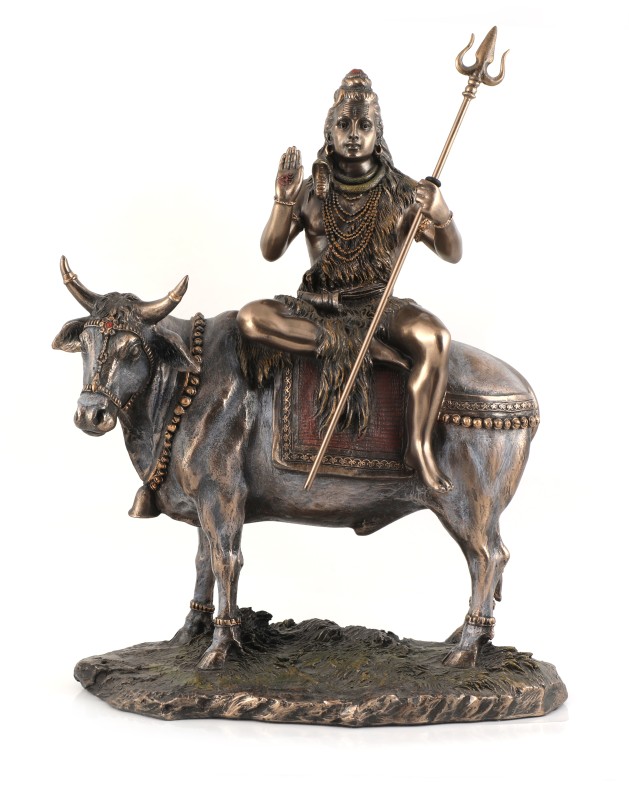 Copper Finish shiva Sitting On Nandi Statue