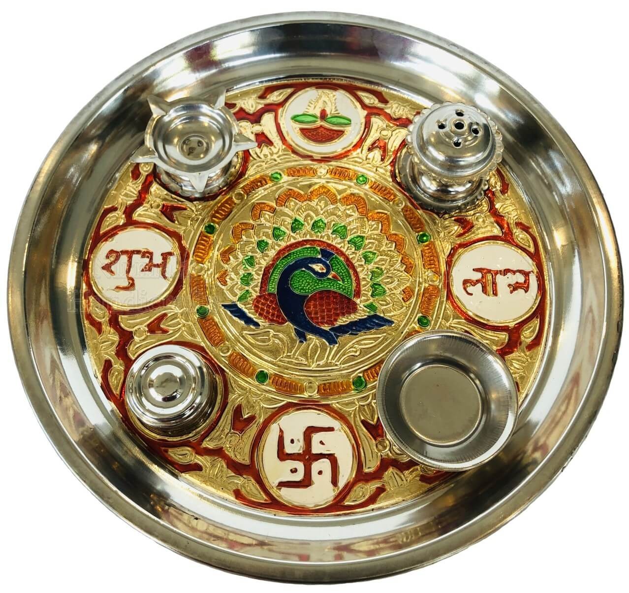 Meenakari Puja Thali With Puja Accessories