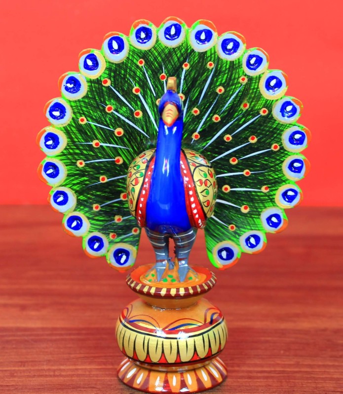 WOODEN PAINTED DANCING PEACOCK