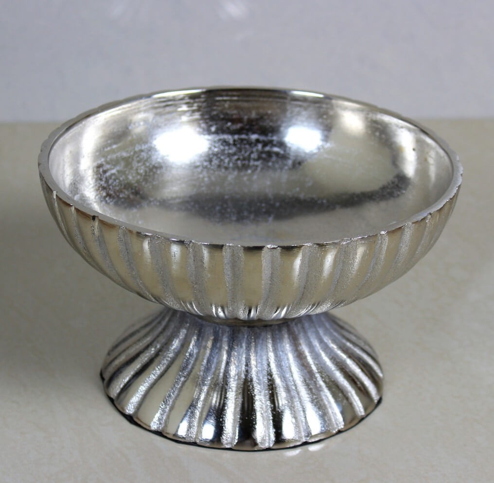 Embossed Bowl Nickle With Stand | Bowl With Stand | Silver Finish Serving Bowl