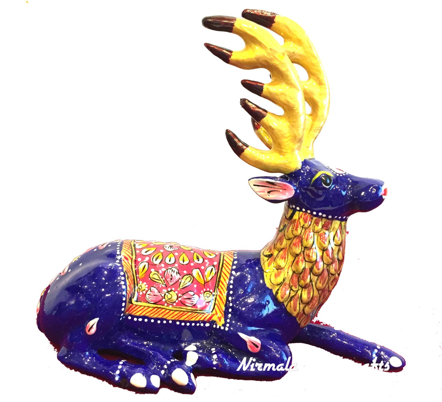Meenakari Metal Sitting Deer 5 inch Statue