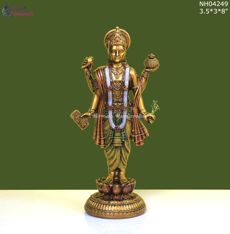 Brass Finish Standing Dhanvantri Statue