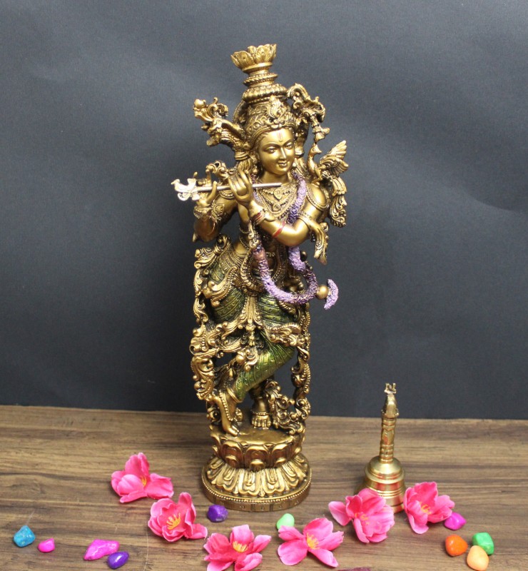 RESIN BRASS FINISH KRISHNA STATUE