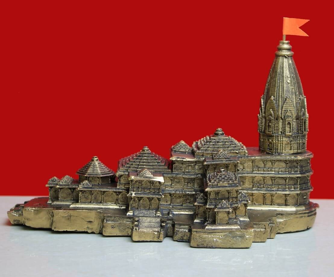 Brass Finish Resin Ram Mandir | Ayodhya Modal 3D