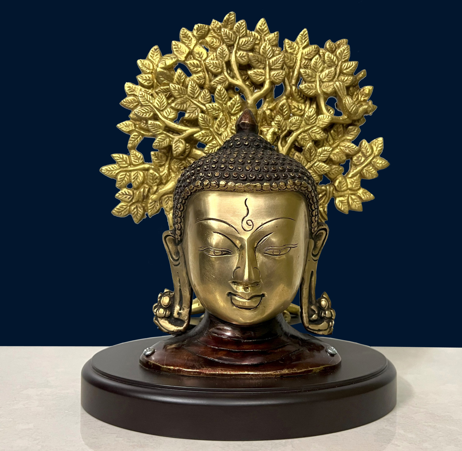 Brass Buddha with Tree On Base