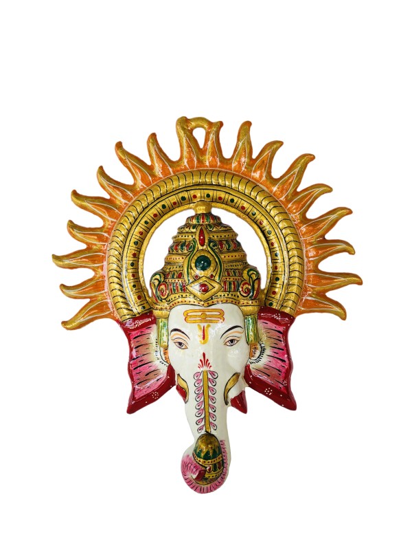 Metal Crafted Enameled Surya Ganesh Wall Hanging | Surya Wall Decor