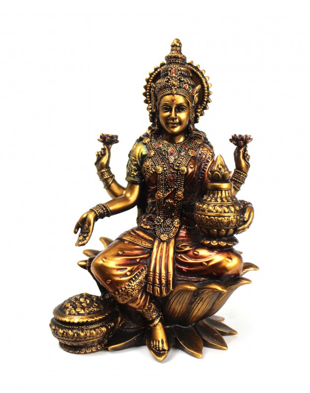 RESIN BRASS FINISH SITTING LAXMI STATUE