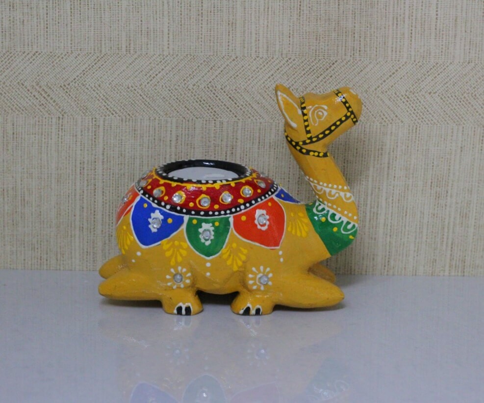 EMBOSSED CAMEL CANDLE HOLDER SET OF 2