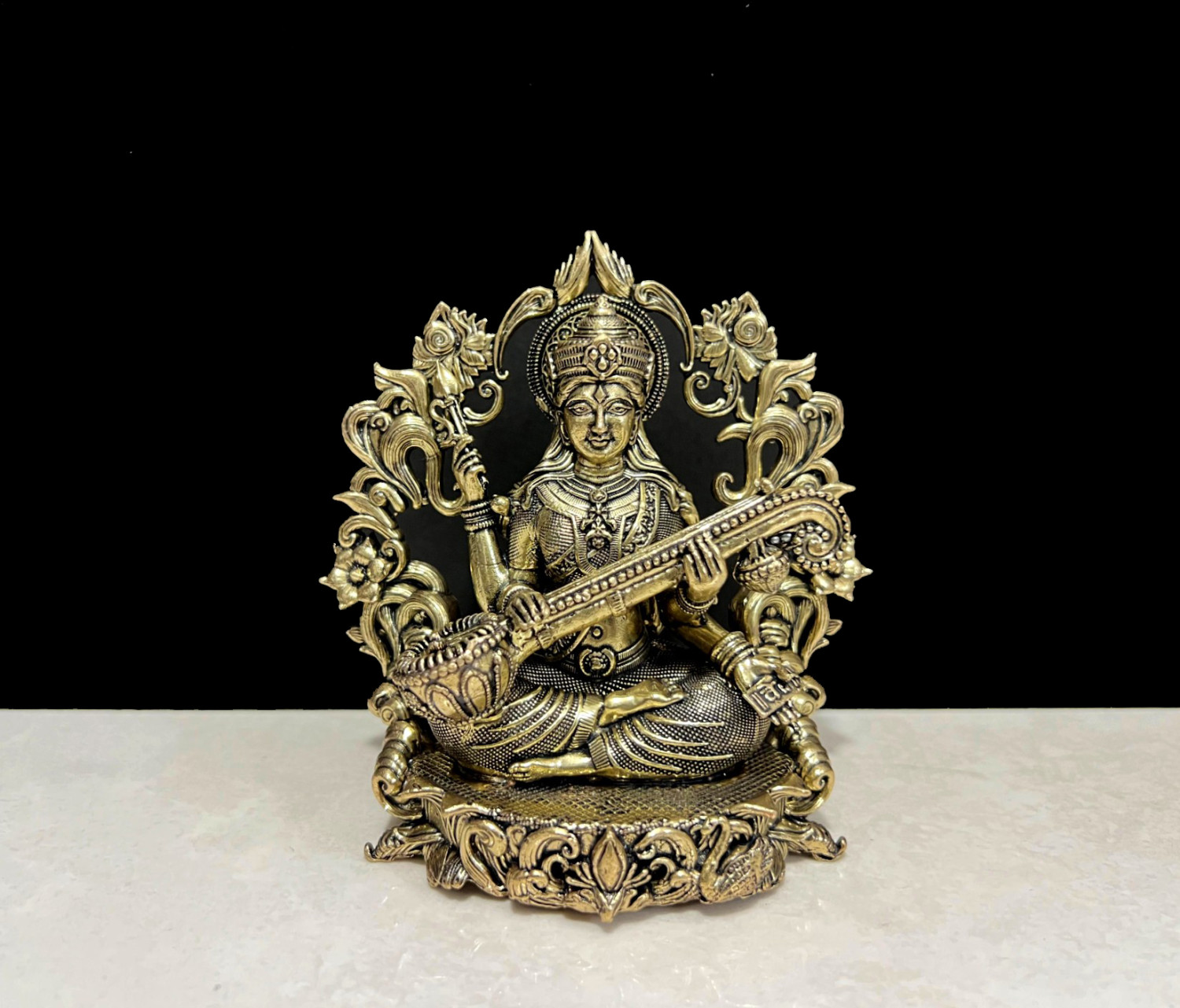 Brass Saraswati Statue Golden Finish