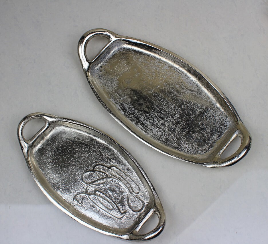 Oval Tray Nickel Set of 2 | Serving Tray | Food Tray