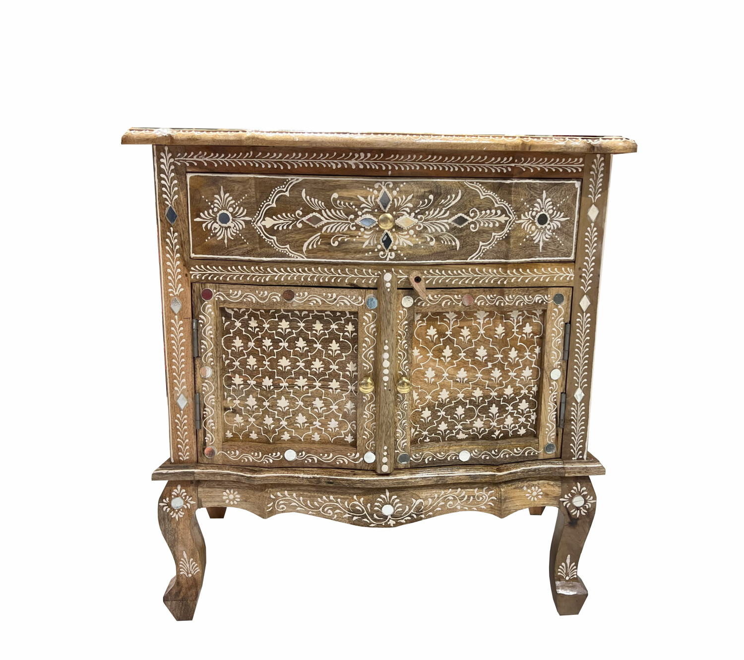 Wooden 1 Drawer and 2 Door Opm Leg White Embossed