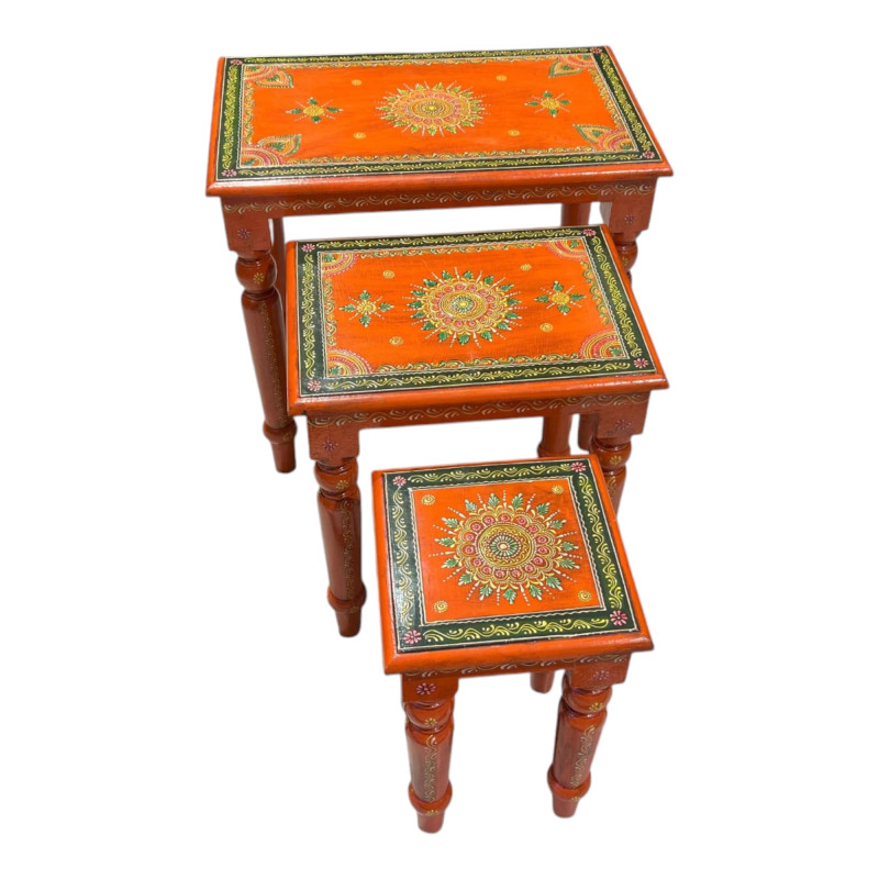 Wooden Stool Set of Three Round Leg