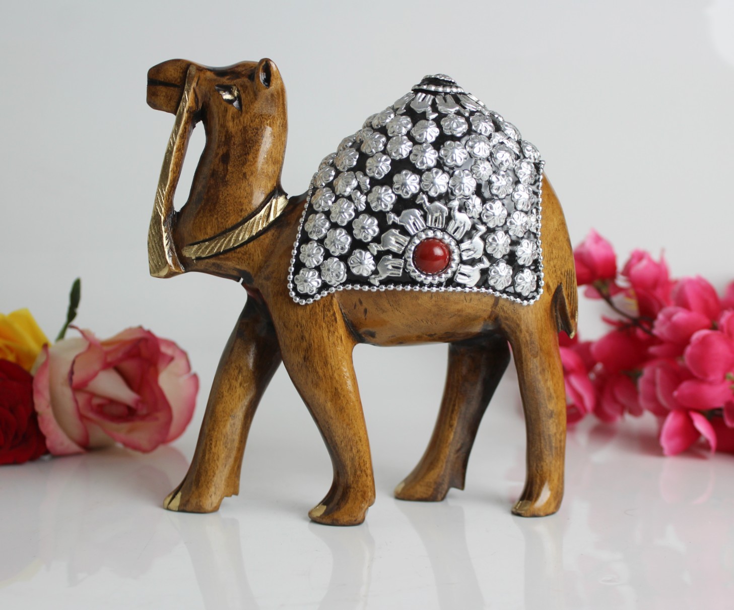 Silver Stone Work Wooden Camel