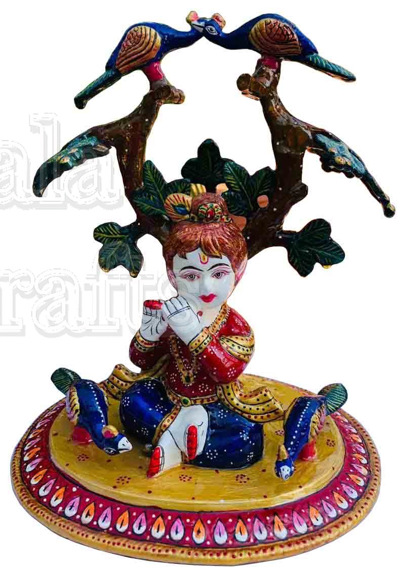 Metal Laddu Gopal Sitting Under Tree | Laddu Gopal | Enamel Painted Bal Gopal