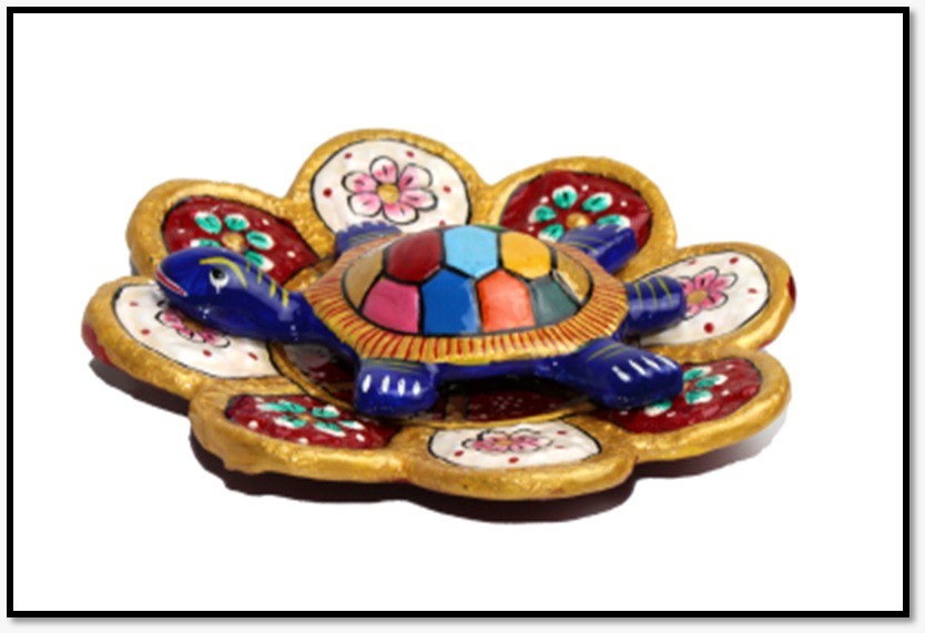 Metal Meenakari Vastu Tortoise Plate | Metal Fengshui Tortoise Plate for Home, Office | Metal Kachua Plate