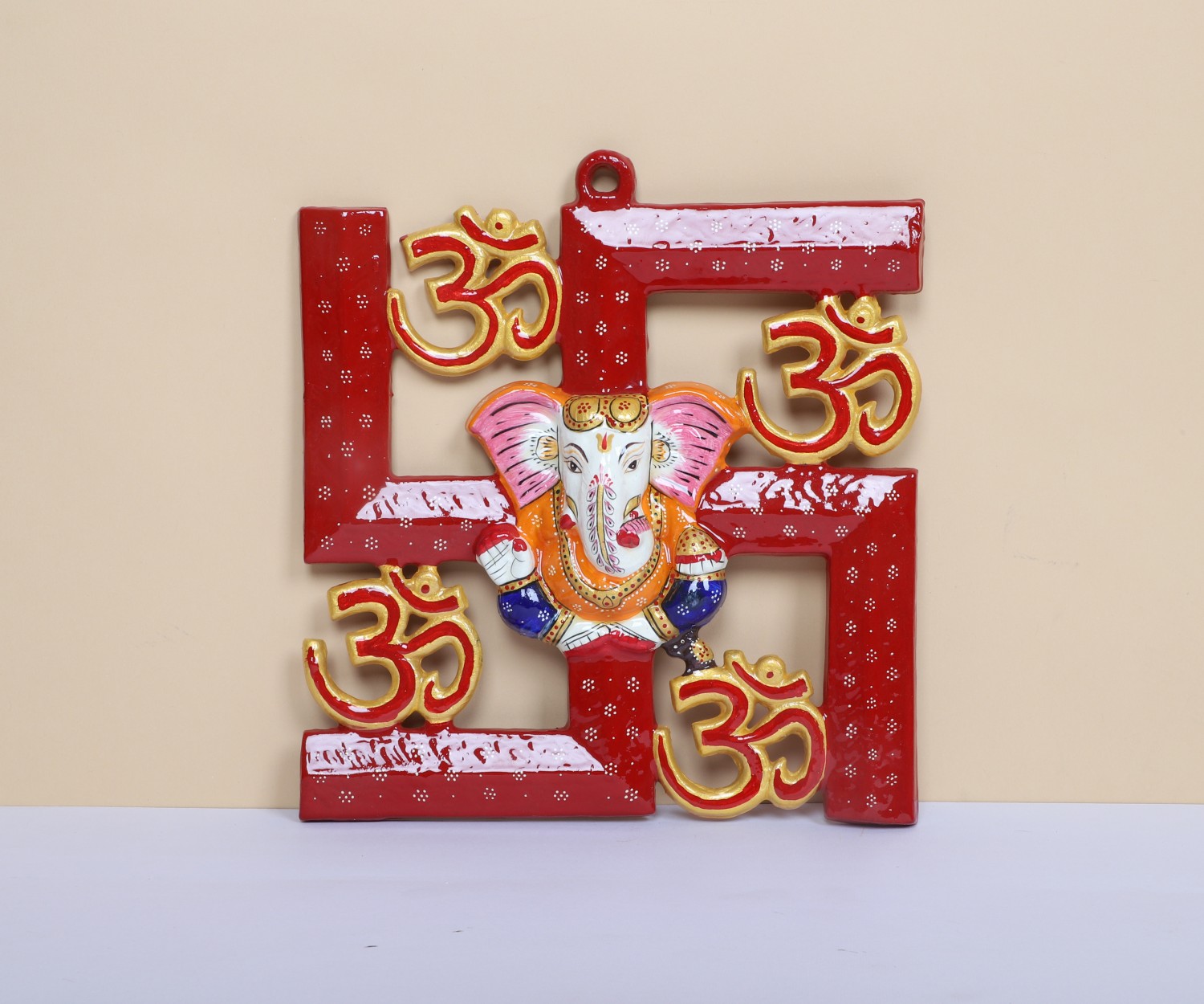 Metal Crafted Swastik Ganesh Wall Hanging | Om Symbol Swastik Ganesh Wall Decor