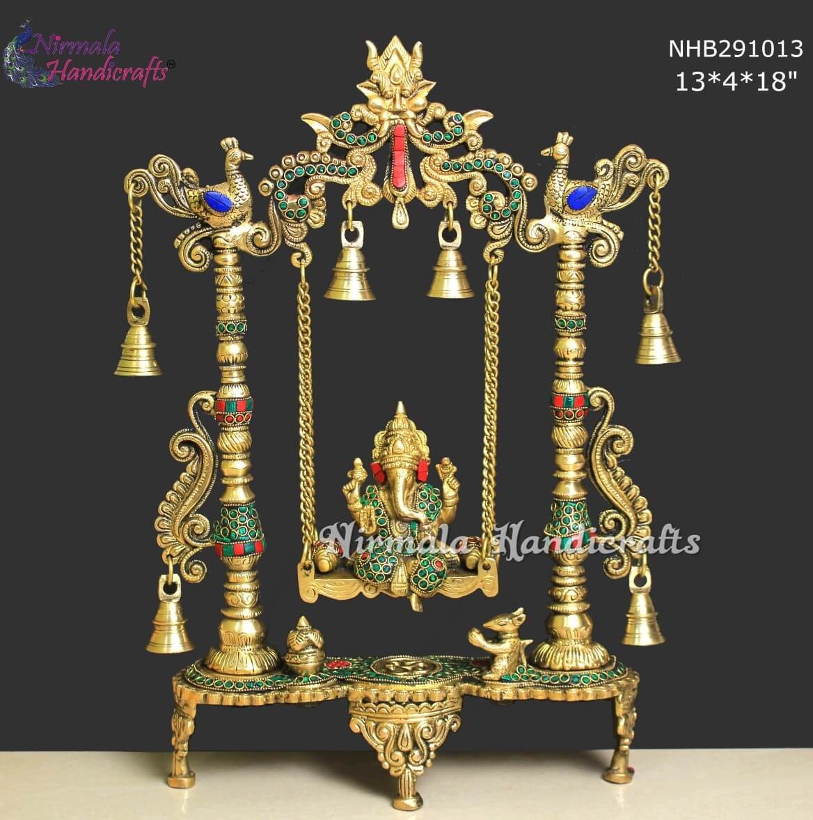 Brass Stone Work Ganesh Swing with Bell