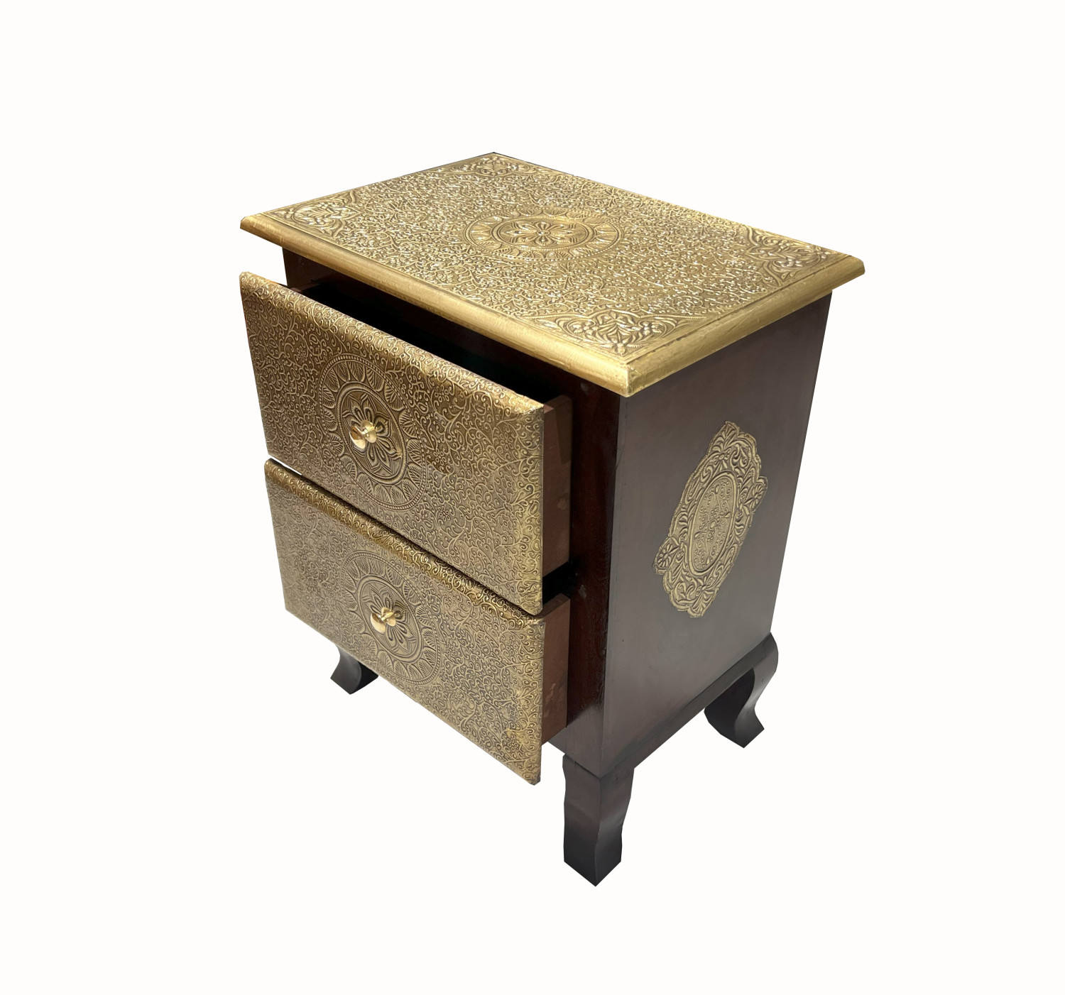 Wooden 2 Drawer Bed Side Brass Fitted