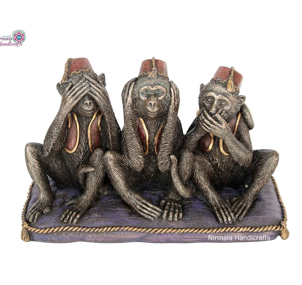 Copper Finish Monkey Set Of 3 Statue