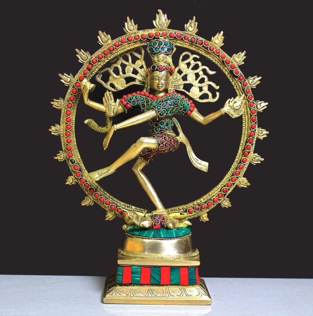 Brass Ring Stone Work Natraj Statue | Brass Dancing Shiva Idol