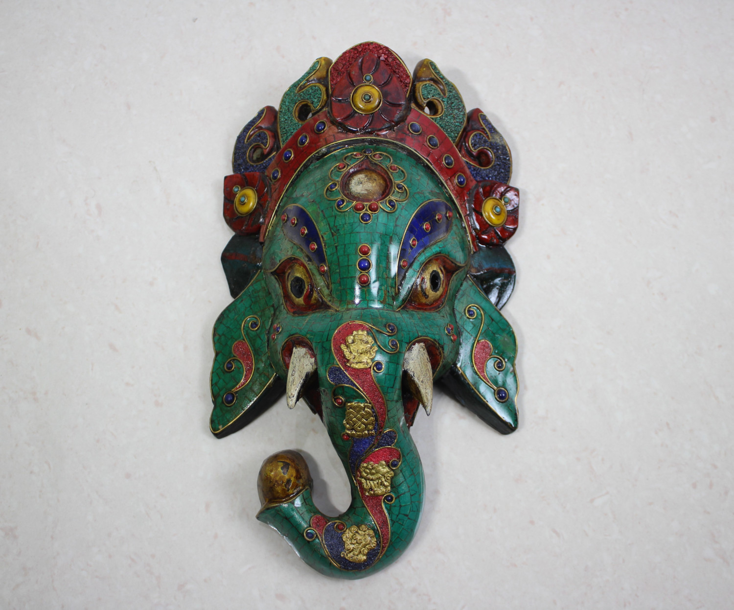 Wooden Ganesh Mask Stone Work